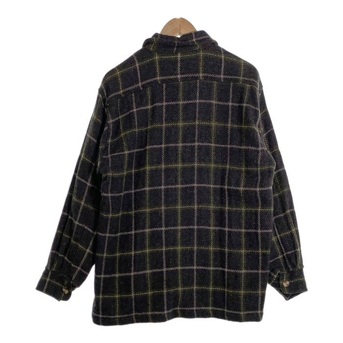 90's STUSSY ステューシー ウールチェックシャツ 長袖 グレー グリーン 紺タグ 厚手 Size M 福生店