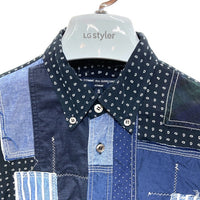 COMME des GARCONS HOMME コムデギャルソンオム ボタンダウン パッチワーク レーヨンシャツ 長袖 ブラック 総柄 HO-B052 AD2014 Size S 瑞穂店