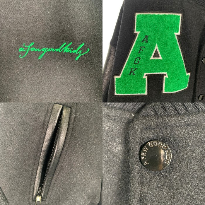 a few Good kids アフューグッドキッズ サークルワッペン ウール 袖フェイクレザー スタジャン ブラック Size S 福生店