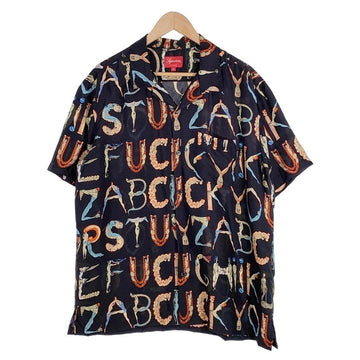 SUPREME シュプリーム 18SS Alphabet Silk Shirt アルファベット シルクシャツ オープンカラー 半袖 ブラック Size XL 福生店