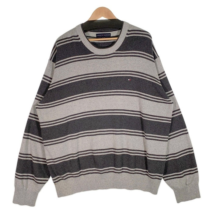 TOMMY HILFIGER トミーヒルフィガー ボーダー コットンニット クルーネックセーター グレー Size XXL 福生店