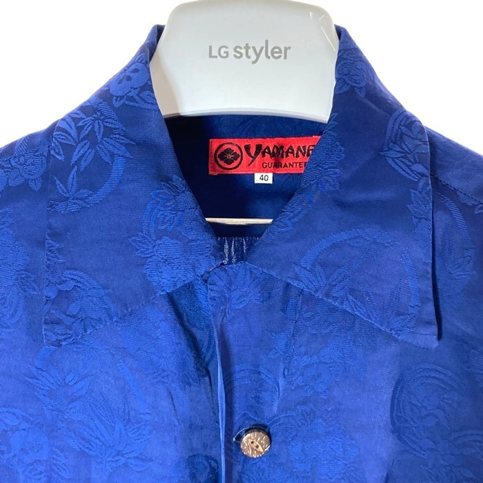 EVISU エヴィス ジャガード織 和柄 レーヨン オープンカラー アロハシャツ ブルー size40 瑞穂店