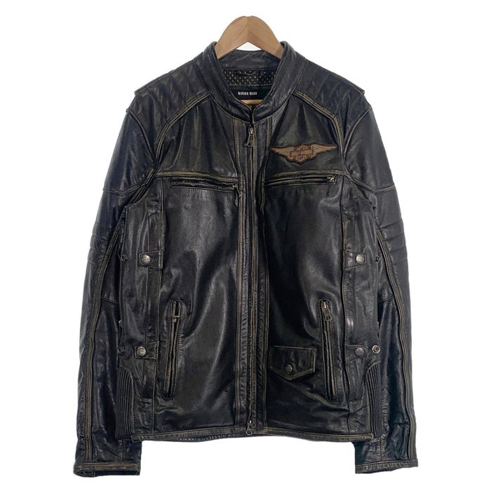 Harley-Davidson ハーレーダビッドソン バッファローレザー シングルライダースジャケット ブラック ワッペン Size L 福生店