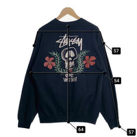 80's STUSSY ステューシー WORLD TRIBE Skull Crest スカルフラワープリント クルーネックスウェットトレーナー ブラック USA製 黒タグ Size L 福生店
