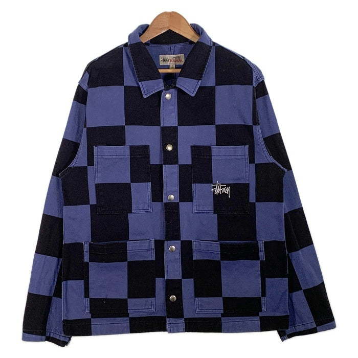 STUSSY ステューシー WORK GEAR Big Ol Check Chore Coat チェック チョアコート カバーオール ブラック ブルー 115573 Size L 福生店