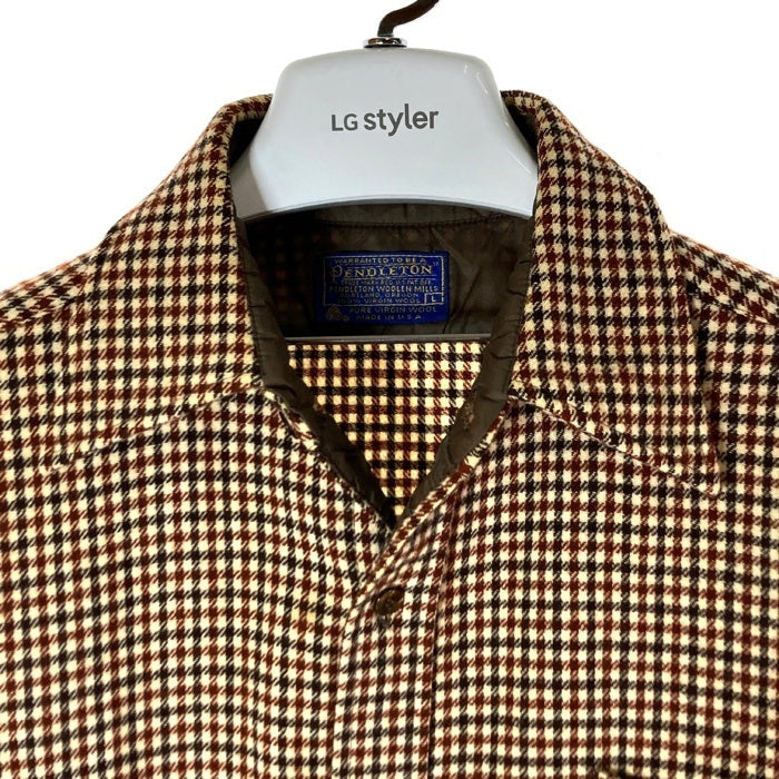 PENDLETON ペンドルトン 70's USA製 ウールシャツ 片ポケット 千鳥柄 ベージュxブラウン sizeL 瑞穂店