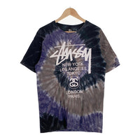 STUSSY ステューシー タイダイ ワールドツアープリント Tシャツ パープル ブラック Size M 福生店