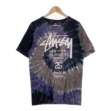 STUSSY ステューシー タイダイ ワールドツアープリント Tシャツ パープル ブラック Size M 福生店