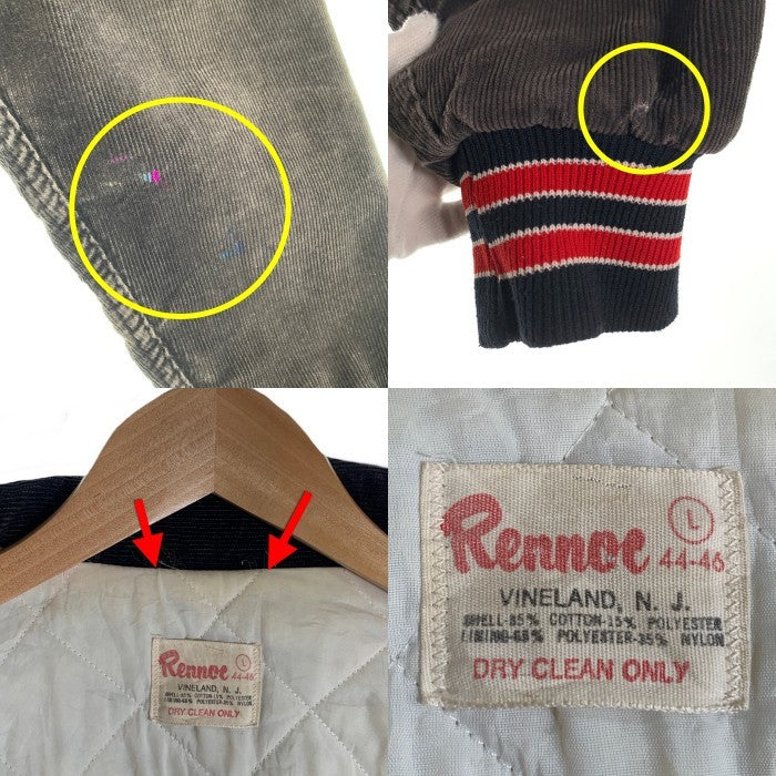 80's Rennoc レノック コーデュロイ スタジャン アワードジャケット スナップボタン 刺繡 ブラック Size L 福生店