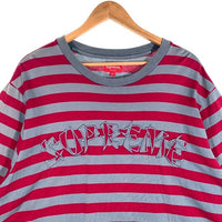 SUPREME シュプリーム 20AW Stripe Appliqué S/S Top ストライプアップリケ ショートスリーブトップ Tシャツ レッド グレー Size XL 福生店