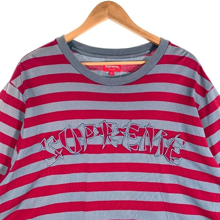 SUPREME シュプリーム 20AW Stripe Appliqué S/S Top ストライプアップリケ ショートスリーブトップ Tシャツ レッド グレー Size XL 福生店