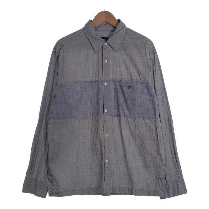 90's STUSSY ステューシー SSリンク刺繡 切替 チェックシャツ 長袖 グレー ブルー USA製 紺タグ Size M 福生店