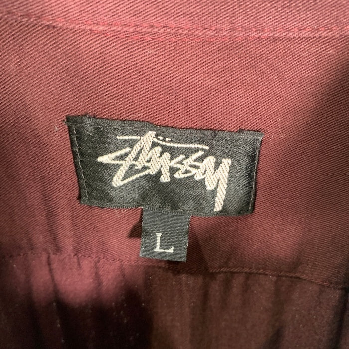 80's STUSSY ステューシー オープンカラーレーヨンシャツ 長袖 プレーン ボルドー USA製 黒タグ Size L 福生店