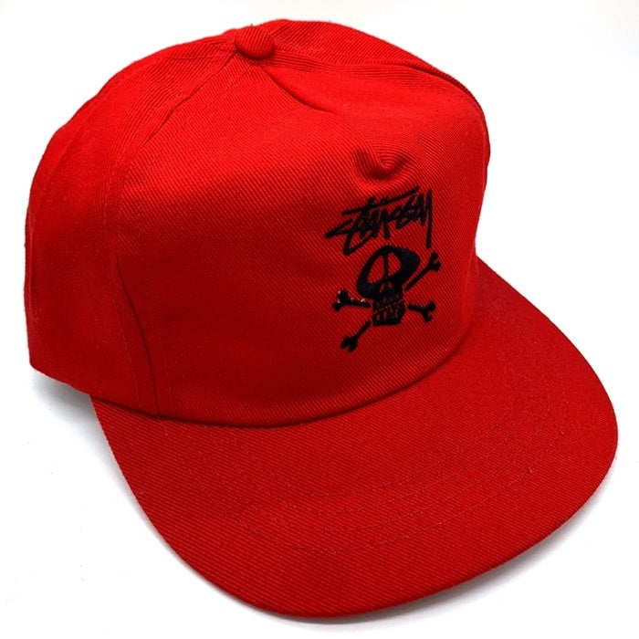 80-90's STUSSY ステューシー スカルボーン刺繡 5パネルキャップ レッド オールド タグなし 福生店