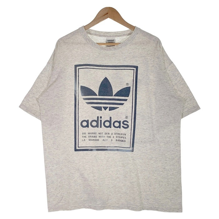 80's adidas アディダス ロゴプリント Tシャツ 両面 グレー 万国旗タグ USA製 Size L 福生店