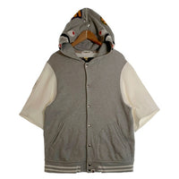 A BATHING APE ア ベイシング エイプ シャーク 半袖 フード付き バーシティージャケット スタジアムジャケット スタジャン グレー ホワイト Size XL 福生店