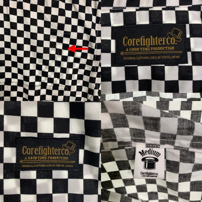 CORE FIGHTER コアファイター チェッカーフラッグ ボタンダウン 半袖 コットンシャツ ブラック ホワイト Size M 福生店