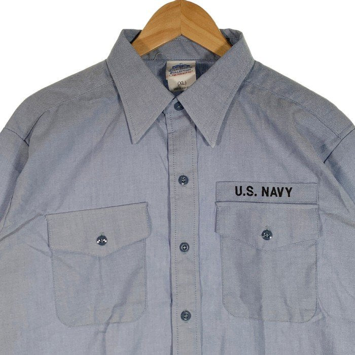 U.S.NAVY 米海軍 シャンブレーシャツ ユーティリティ ブルー 刺繡 半袖 8405-01-458-5545 Size XL 福生店