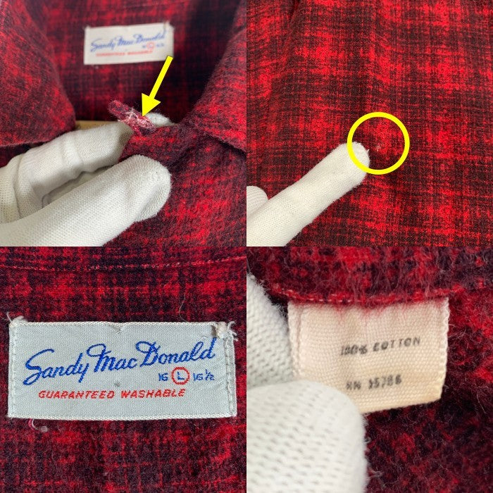 60's Sandy Mac Donald サンディマクドナルド オープンカラーフランネルチェックシャツ レッド Size L 福生店