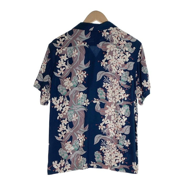 CALEE キャリー オープンカラーレーヨンシャツ アロハ ネイビー ハイビスカス Size L 福生店