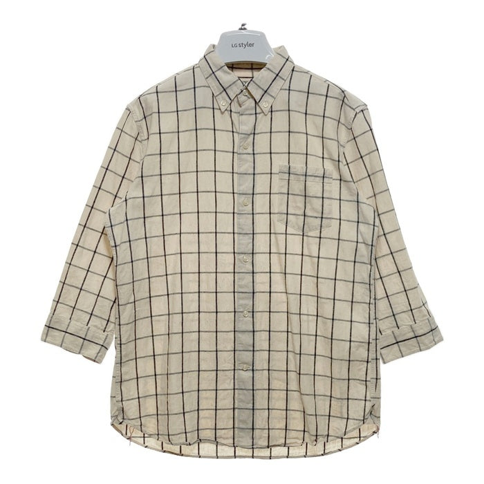 SUGAR CANE シュガーケーン SC36544 リネン混 ウィンドウペーン 七分丈 シャツ オフホワイト×ブラック ボタン付き sizeM 瑞穂店