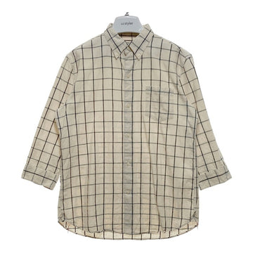 SUGAR CANE シュガーケーン SC36544 リネン混 ウィンドウペーン 七分丈 シャツ オフホワイト×ブラック ボタン付き sizeM 瑞穂店