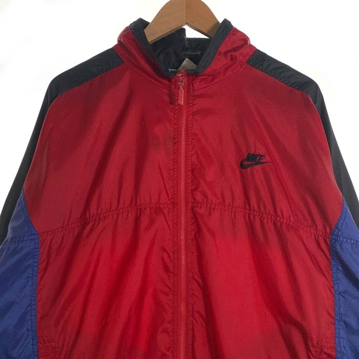 90's NIKE ナイキ ナイロンリップストップ ジップアップジャケット ウィンドブレーカー レッド ブルー ブラック 薄手 Size L 福生店