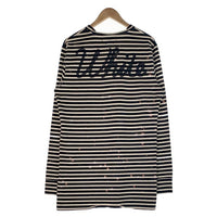 OFF-WHITE オフホワイト 15AW オーバーサイズ ボーダーロングスリーブTシャツ ダメージ加工 ブラック ホワイト イーストランド Size M 福生店