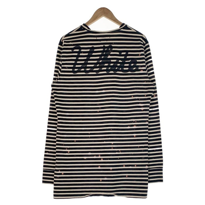 OFF-WHITE オフホワイト 15AW オーバーサイズ ボーダーロングスリーブTシャツ ダメージ加工 ブラック ホワイト イーストランド Size M 福生店
