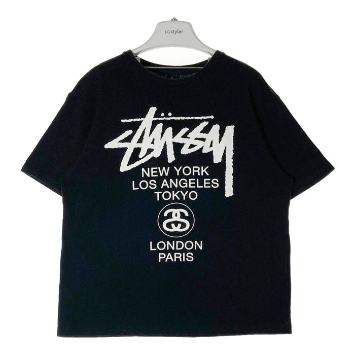 STUSSY ステューシー ワールドツアー 両面プリント Tシャツ ブラック sizeL 瑞穂店