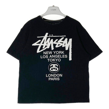 STUSSY ステューシー ワールドツアー 両面プリント Tシャツ ブラック sizeL 瑞穂店