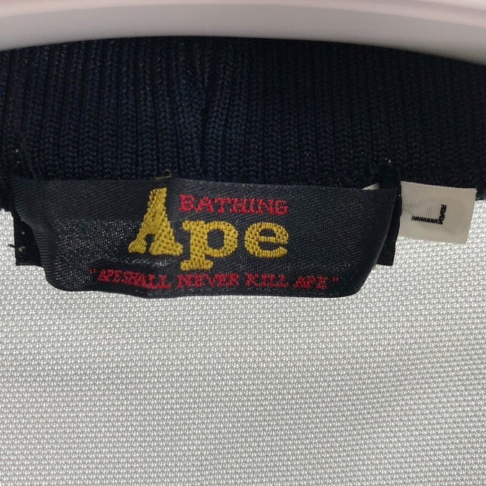 A BATHING APE アベイシングエイプ ラグランスリーブ ゲームシャツ ポリエステル 長袖 グレー ブラック sizeL 瑞穂店