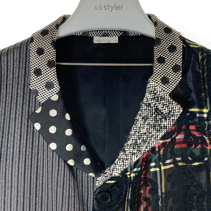COMME des GARCONS HOMME PLUS コムデギャルソンオムプリュス PJ-J081 AD2012 異素材切替 花柄チェック 水玉 4つボタン テーラードジャケット ブラック sizeS 瑞穂店