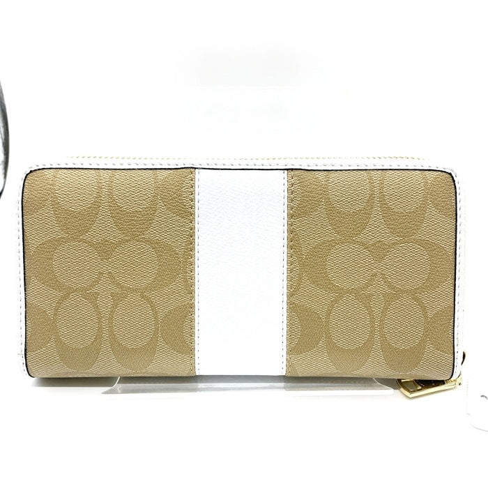 COACH コーチ F52859 シグネチャー PVCレザー ラウンドファスナーウォレット 長財布 ホワイト カーキ 福生店