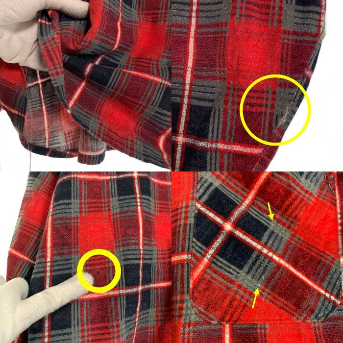 70's Sears シアーズ KING ROAD キングロード チェックプリント フランネルシャツ レッド Size L 福生店