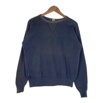 40-50's BRENT 前V フリーダムスリーブ クルーネックスウェットトレーナー ネイビー 貼り付けガゼット Size M 相当 福生店