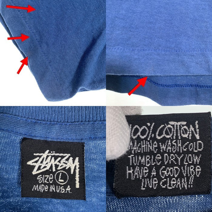80-90's STUSSY ステューシー GROOVE BEATS トランペット刺繡 プリントTシャツ ブルー USA製 黒タグ Size L 福生店