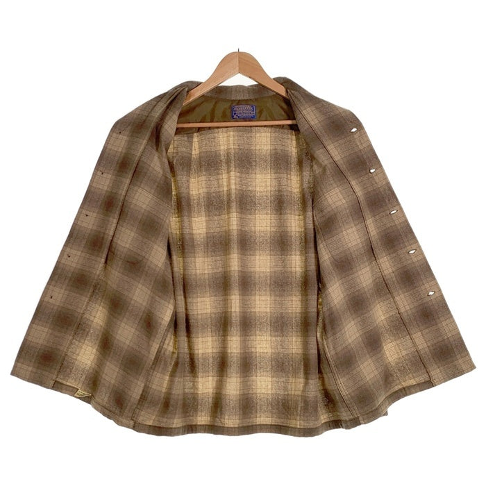 70's PENDLETON ペンドルトン Board Shirts ボードシャツ オンブレチェック ウール ベージュ ブラウン シャドー USA製 Size XL 福生店