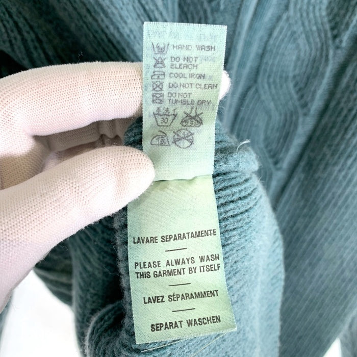 ARMANI JEANS アルマーニジーンズ ウール ポリエステル ケーブルニットセーター クルーネック ラグラン グリーン イタリア製 Size L 福生店