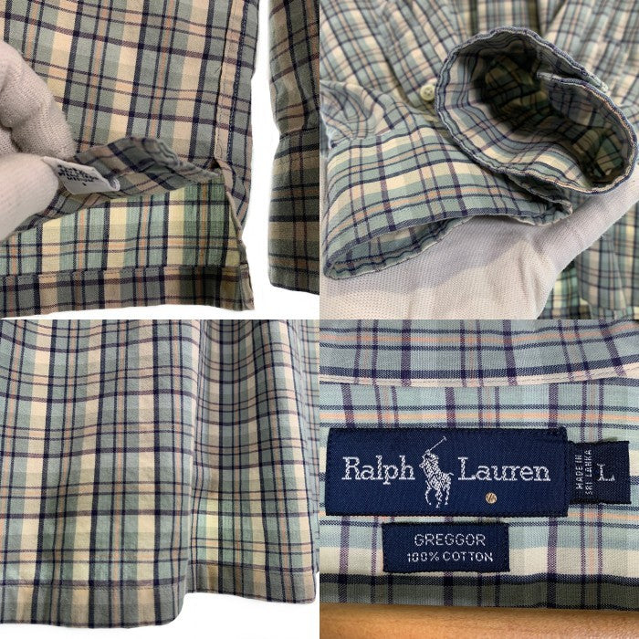 Ralph Lauren ラルフローレン GREGGOR 長袖 コットン チェック ボタンダウンシャツ ライトブルー ナチュラル Size L 福生店