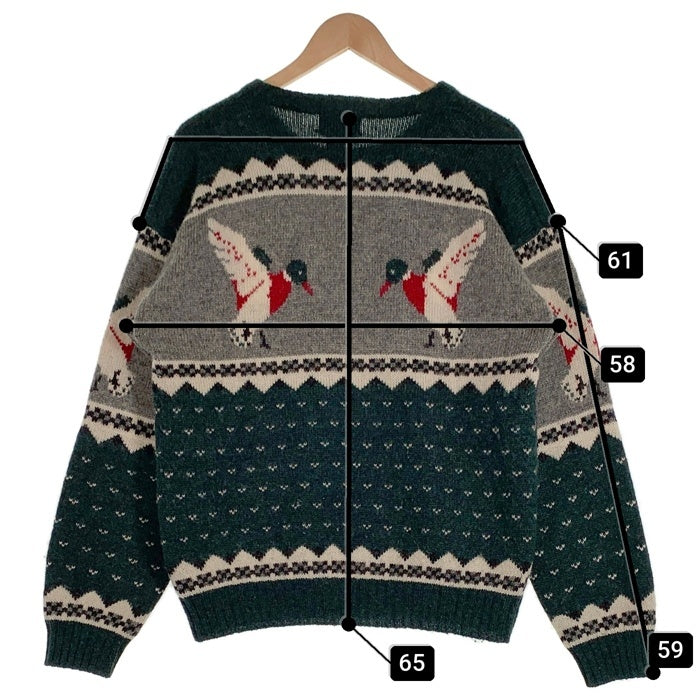80's WOOLRICH ウールリッチ ノルティック柄 アヒル ニット セーター グリーン グレー Size M 福生店