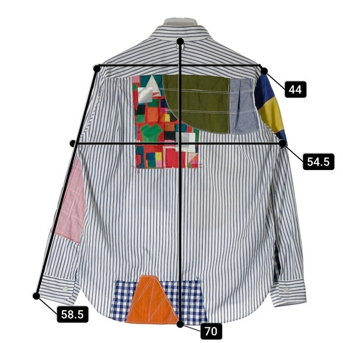 JUNYA WATANABE COMME des GARCONS ジュンヤワタナベ コムデギャルソン WG-B020 21SS 多素材パッチワーク ストライプ柄 長袖シャツ ホワイト ブルー sizeXS 瑞穂店