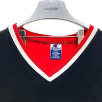 90's~ Champion チャンピオン NBA CHICAGO BULLS シカゴ・ブルズ Vネック プルオーバートップス 半袖 ブラック レッド Size L 瑞穂店