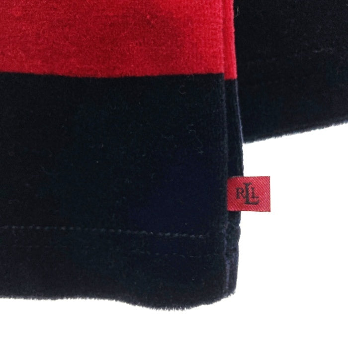 RALPH LAUREN ラルフローレン 90s ベロアボーダーハーフジップ レッド×ブラック sizeL 瑞穂店