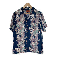 CALEE キャリー オープンカラーレーヨンシャツ アロハ ネイビー ハイビスカス Size L 福生店