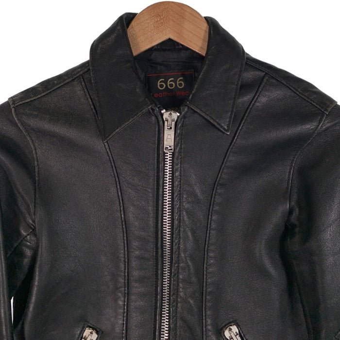 666 トリプルシックス レザー シングルライダースジャケット ブラック 襟付 Size 32 福生店