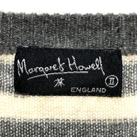 MARGARET HOWELL マーガレットハウエル カシミア ボーダー ニットセーター グレー×オフホワイト size2 瑞穂店