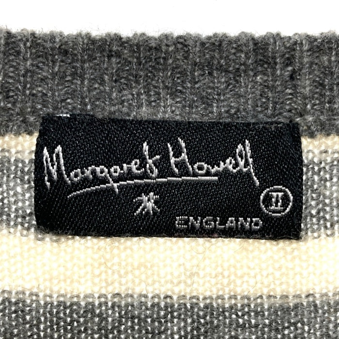 MARGARET HOWELL マーガレットハウエル カシミア ボーダー ニットセーター グレー×オフホワイト size2 瑞穂店