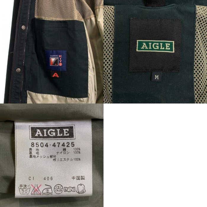 AIGLE エーグル コットン ジップアップジャケット スタンドカラー フード収納 グリーン 8504-47425 Size M 福生店