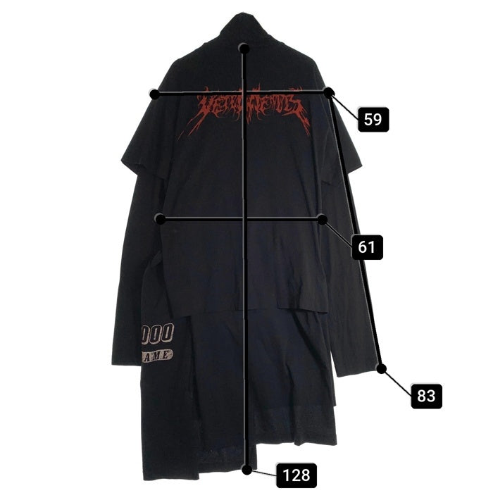 VETEMENTS ヴェトモン 16AW Skull Layered T-Sshirts Dress スカルレイヤード Tシャツ ドレス ブラック WF17DR4 Size L 福生店